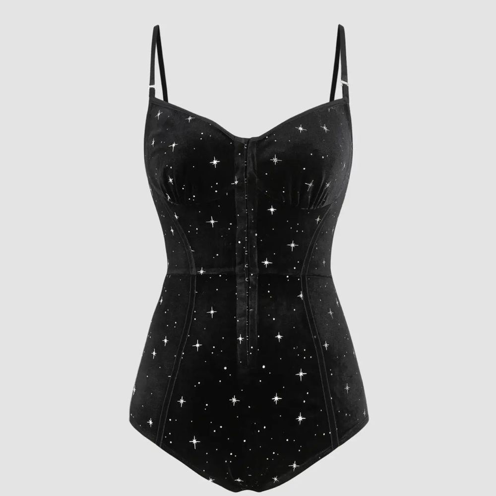 Cider Black Velvet Bodysuit Stars Large